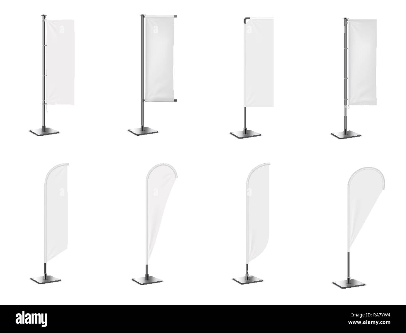 Realistic banner flag 3d mockup on white backdrop. White empty Stock ...