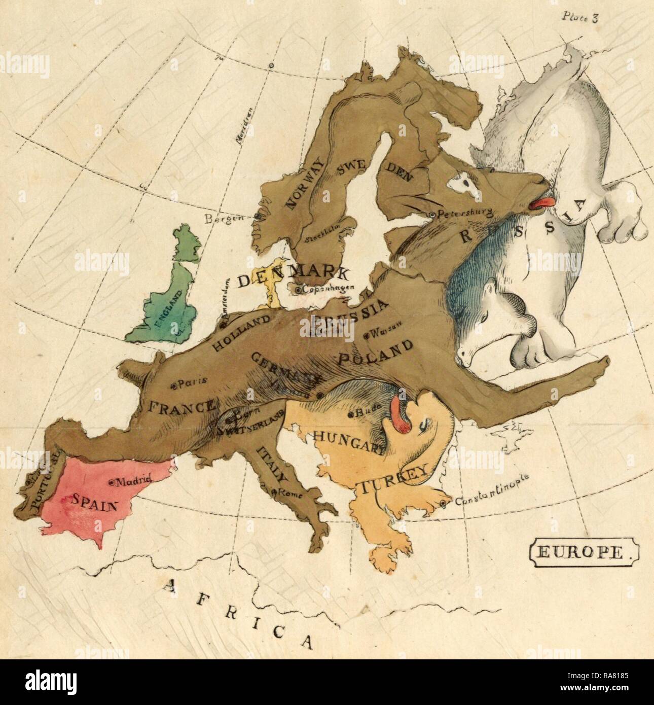 map Europe, 19th century engraving. Reimagined by Gibon. Classic art 