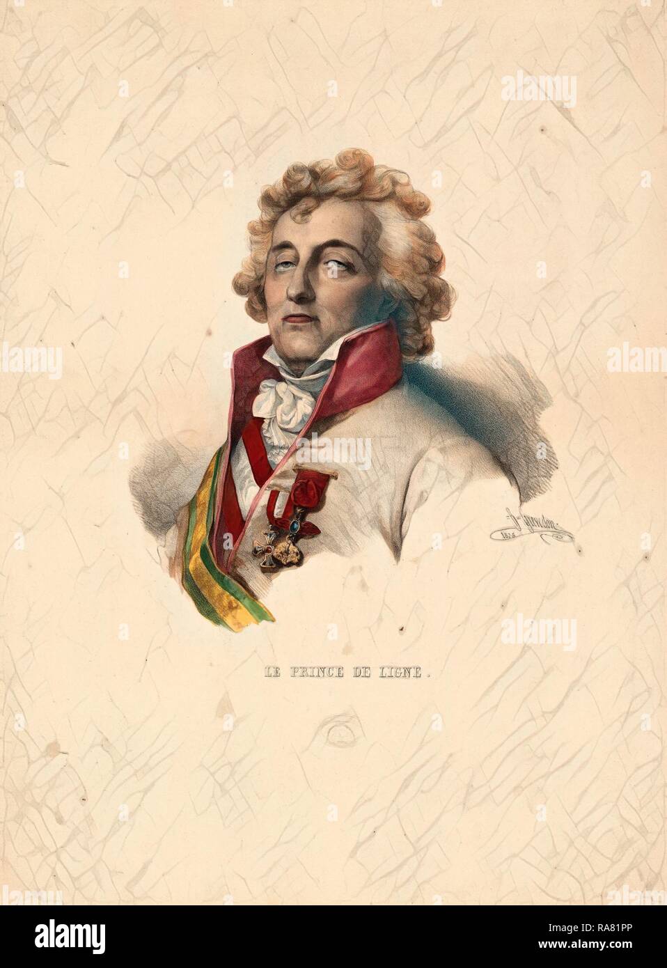 Head-and-shoulders portrait of Prince de Ligne, who was on board the balloon La Fresselle, Jan. 19, 1784, with Joseph reimagined Stock Photo