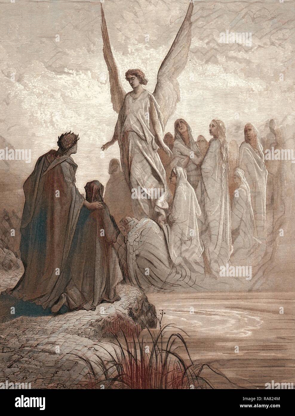 The Boat of Souls, by Gustave Doré, 1832 1883, French. Engraving for