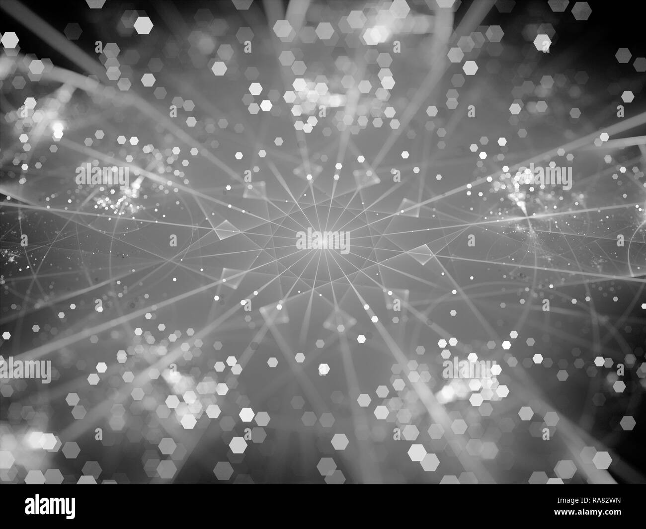 Glowing glowing big data hubs , network theory, computer generated abstract intensity map, black and white, 3D rendering Stock Photo