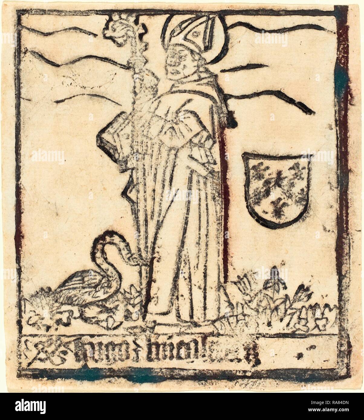 German 15th Century, Saint Hugo of Lincoln (or Saint Hugo of Avalon), probably 1460-1480, woodcut. Reimagined Stock Photo