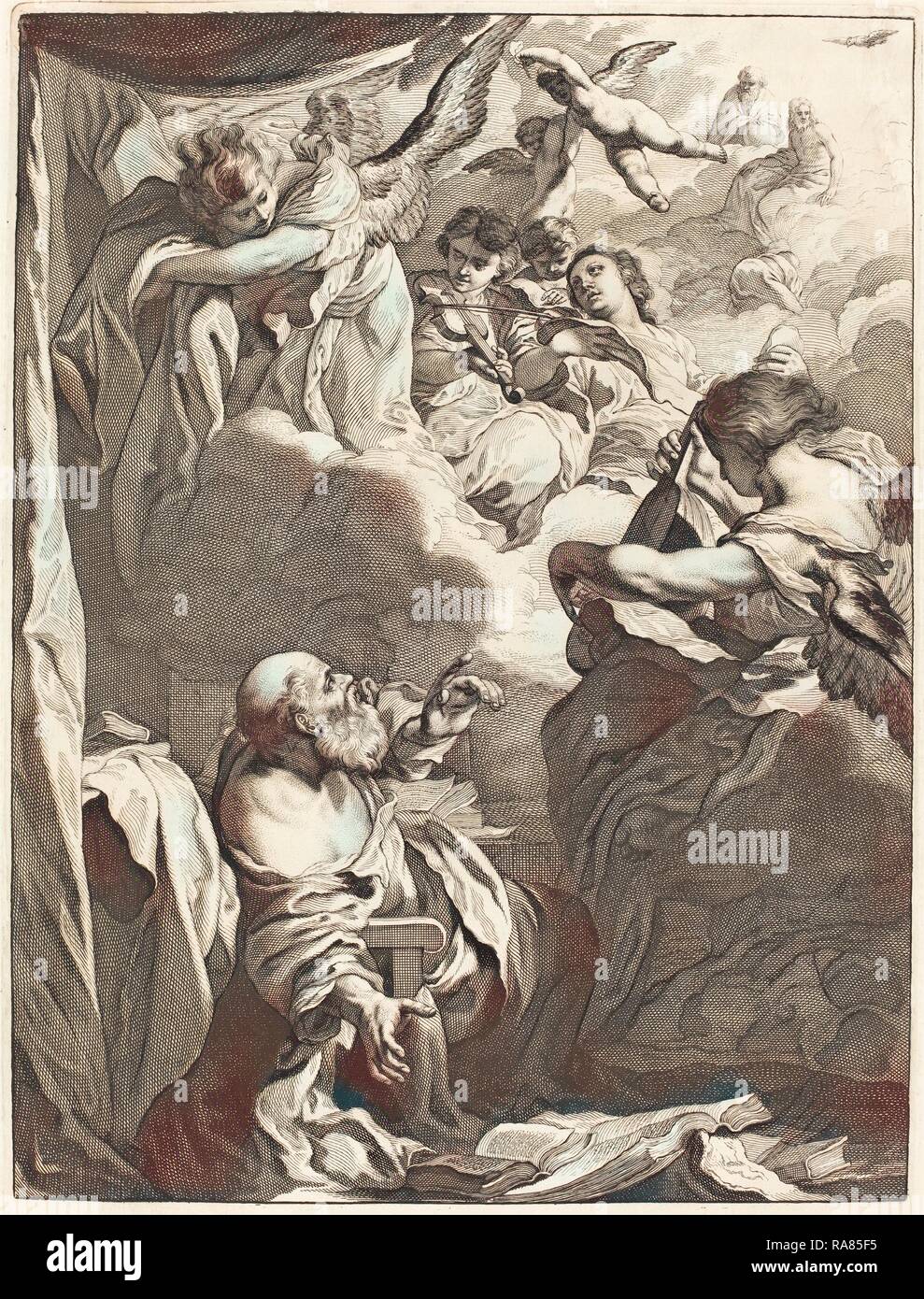 Jeremias Falck (German, c. 1619 - 1677), The Ecstasy of Saint Paul, c. 1655, engraving and etching on laid paper [ reimagined Stock Photo