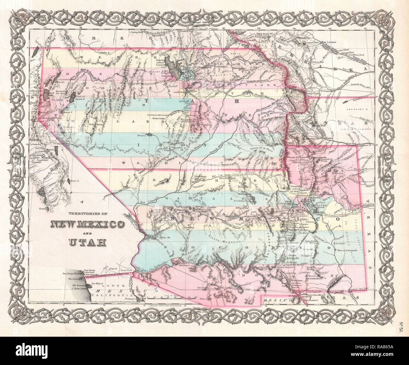 1855, Colton Map of Utah and New Mexico, first edition, first state