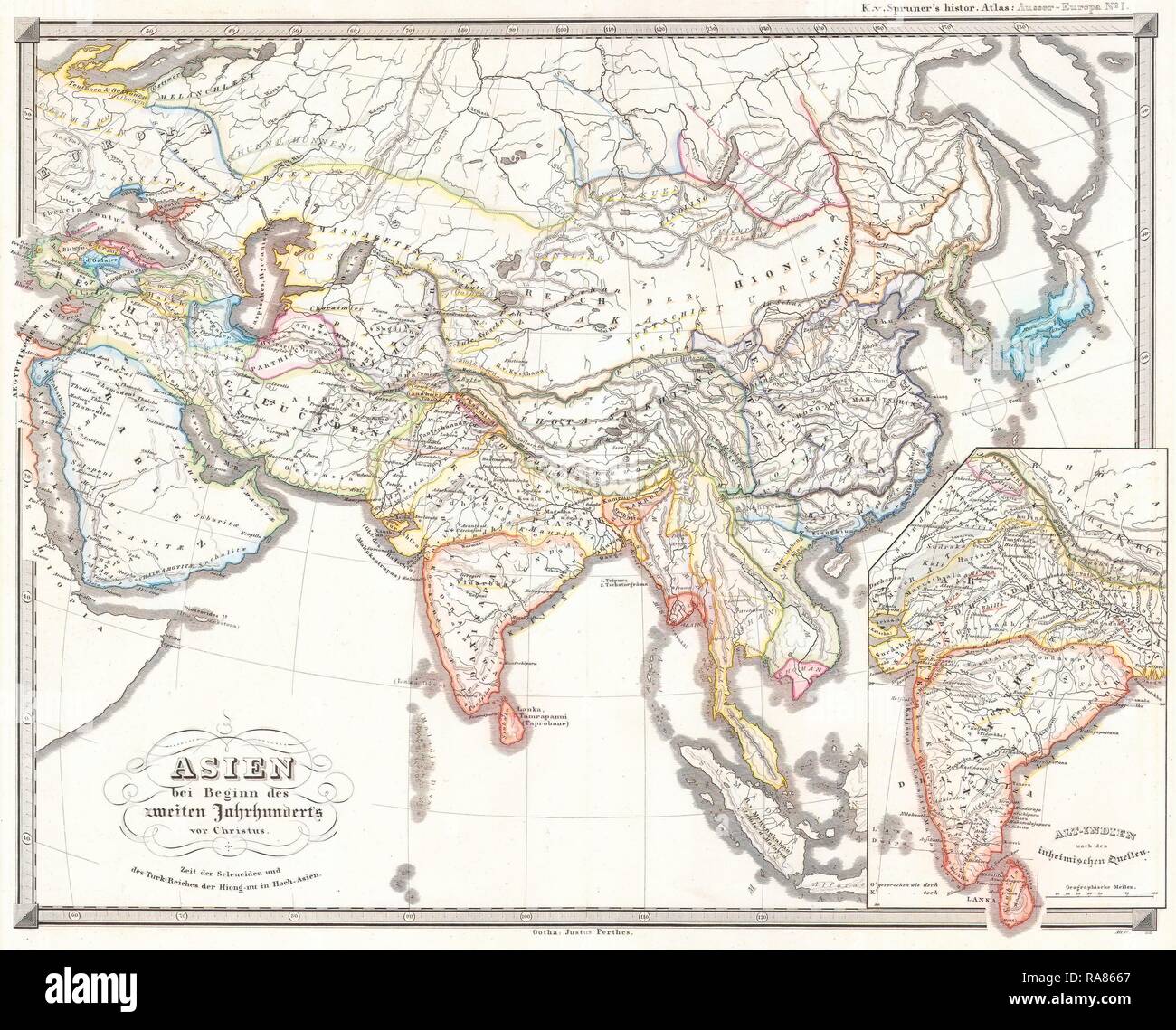 1855, Spruner Map of Asia 200 B.C.E, Han China, Seleucid Empire . Reimagined by Gibon. Classic art with a modern reimagined Stock Photo