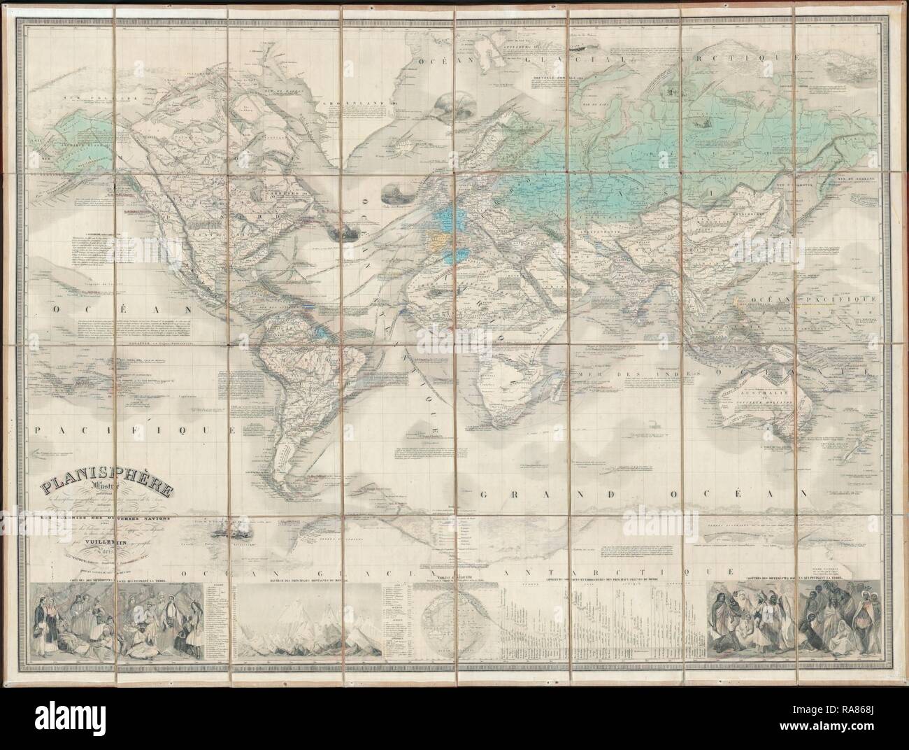 1857, Vuillemin Case Map of the World on Mercator's Projection