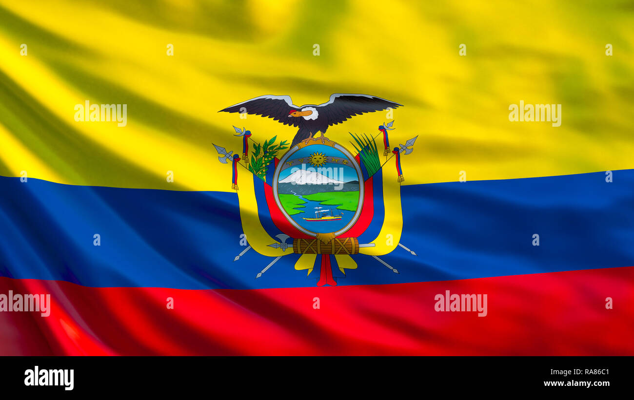 Ecuador flag. Waving flag of Ecuador 3d illustration. Quito Stock Photo