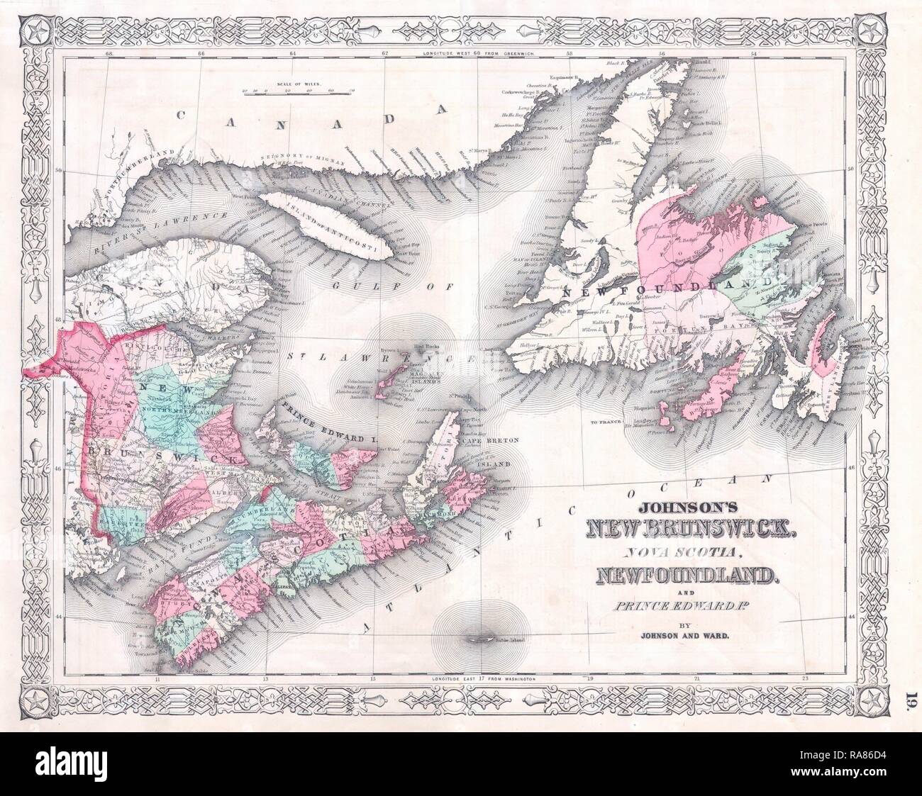 1864, Johnson's Map of New Brunswick, Nova Scotia and Newfoundland