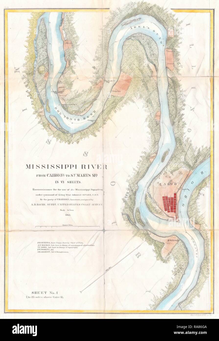 1865, U.S.C.S. Map of the Mississippi River From Cairo, Illinois to St 
