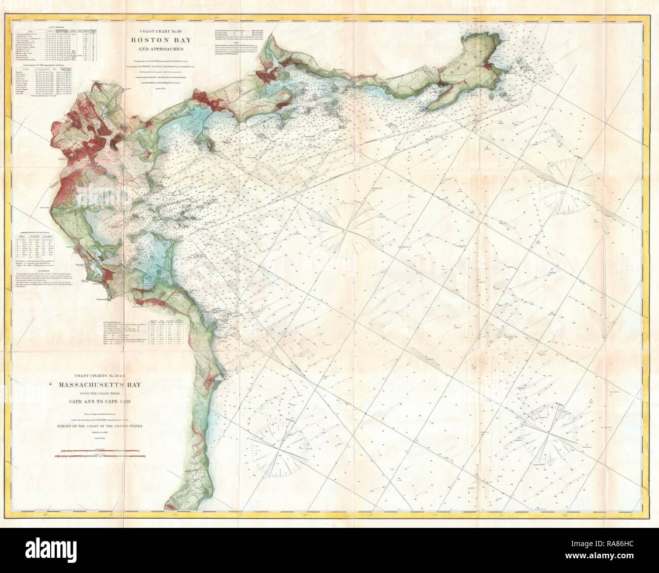 1866, U.S. Coast Survey Map of Boston Bay, Massachusetts. Reimagined by ...