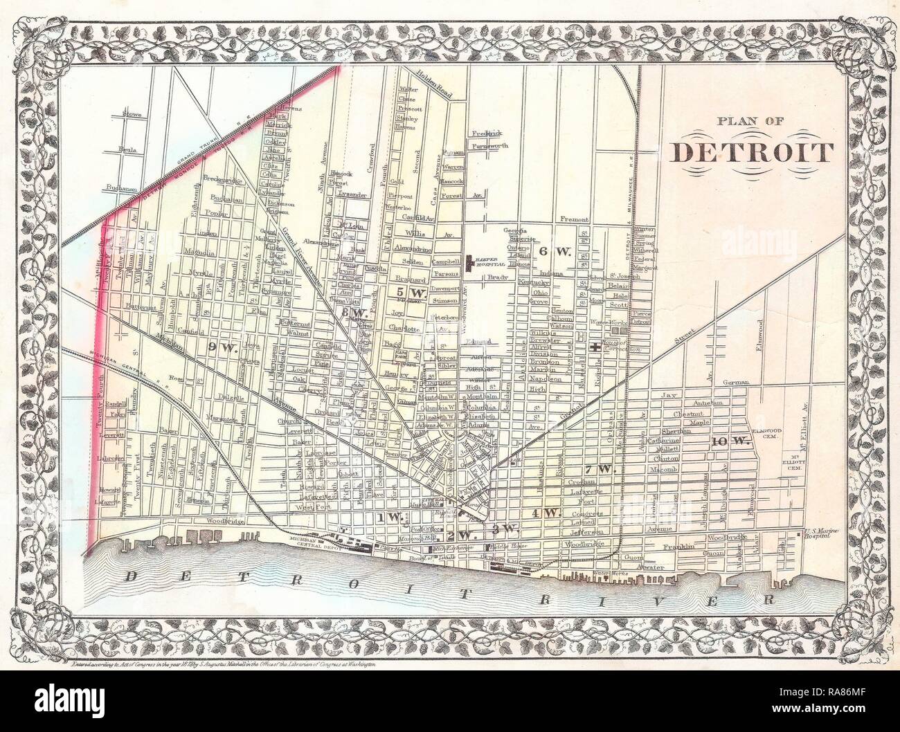 1872, Mitchell Map of the City of Detroit, Michigan. Reimagined by