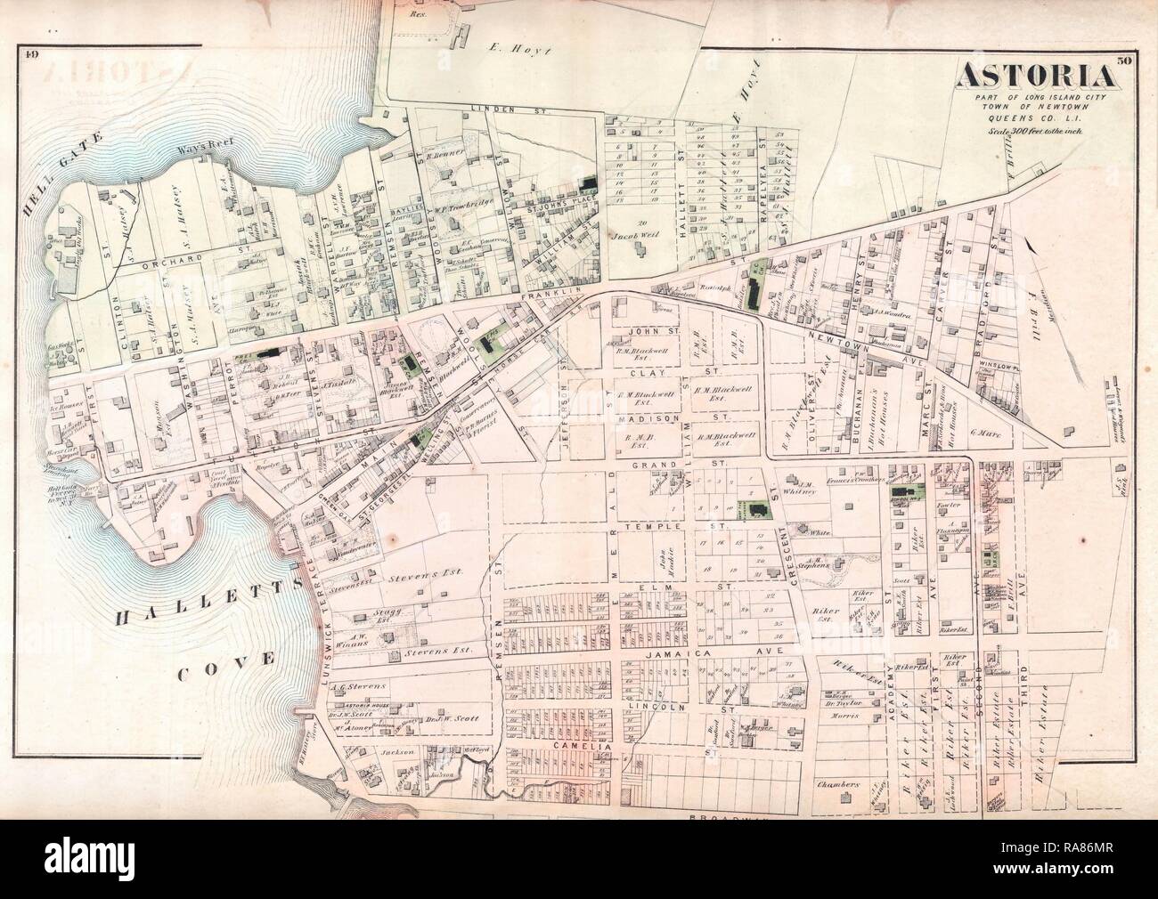 1873, Beers Map of Astoria, Queens, New York City. Reimagined by Gibon