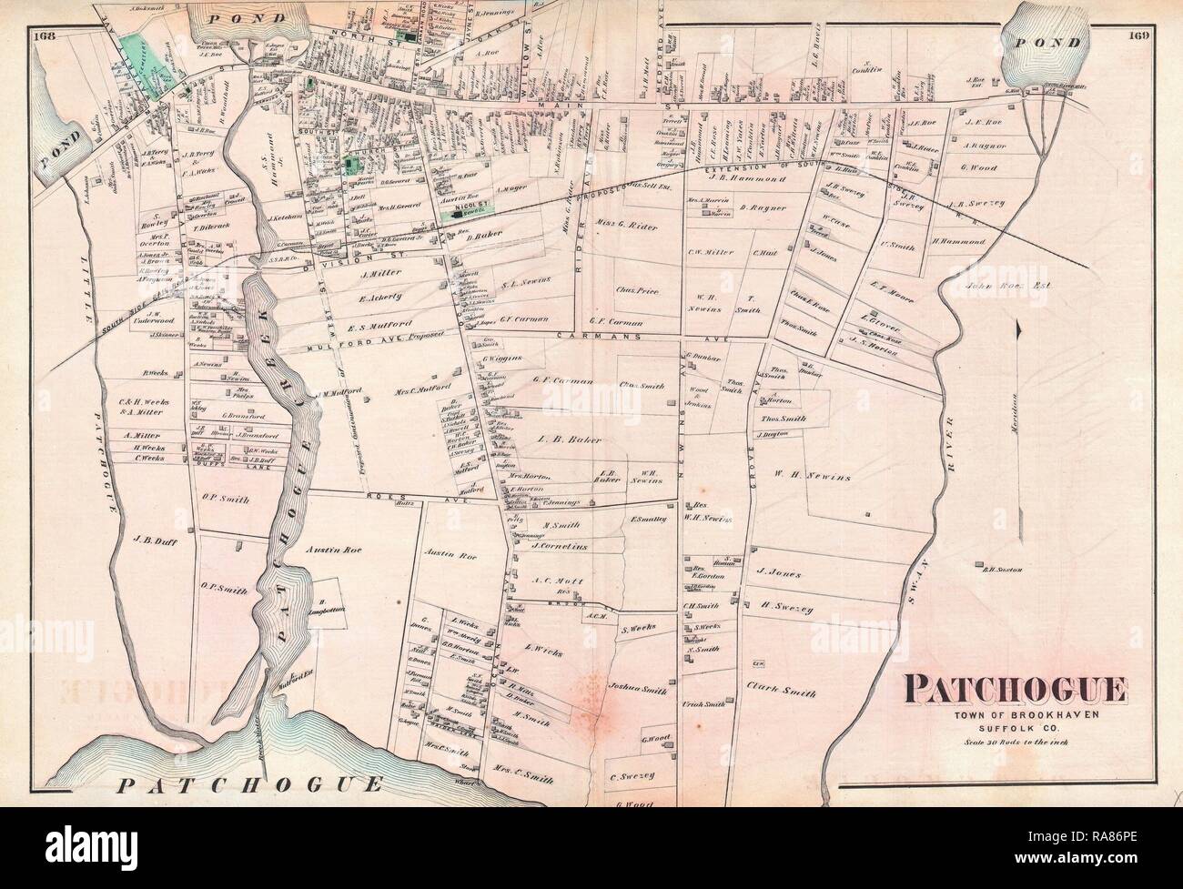 1873 Beers Map Of Patchogue Long Island New York Reimagined By Gibon Classic Art With A Modern Twist Reimagined RA86PE 