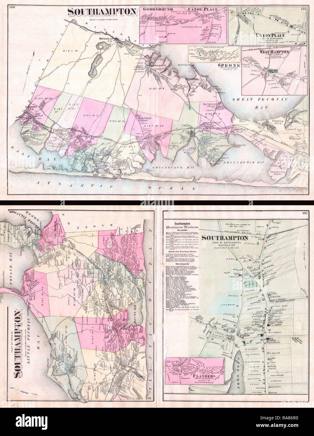 1873, Beers Map of Southampton, Bridgeampton and Sag Harbor, Long