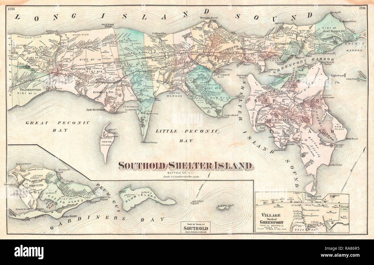 1873, Beers Map of Southold and Shelter Island, Long Island, New York
