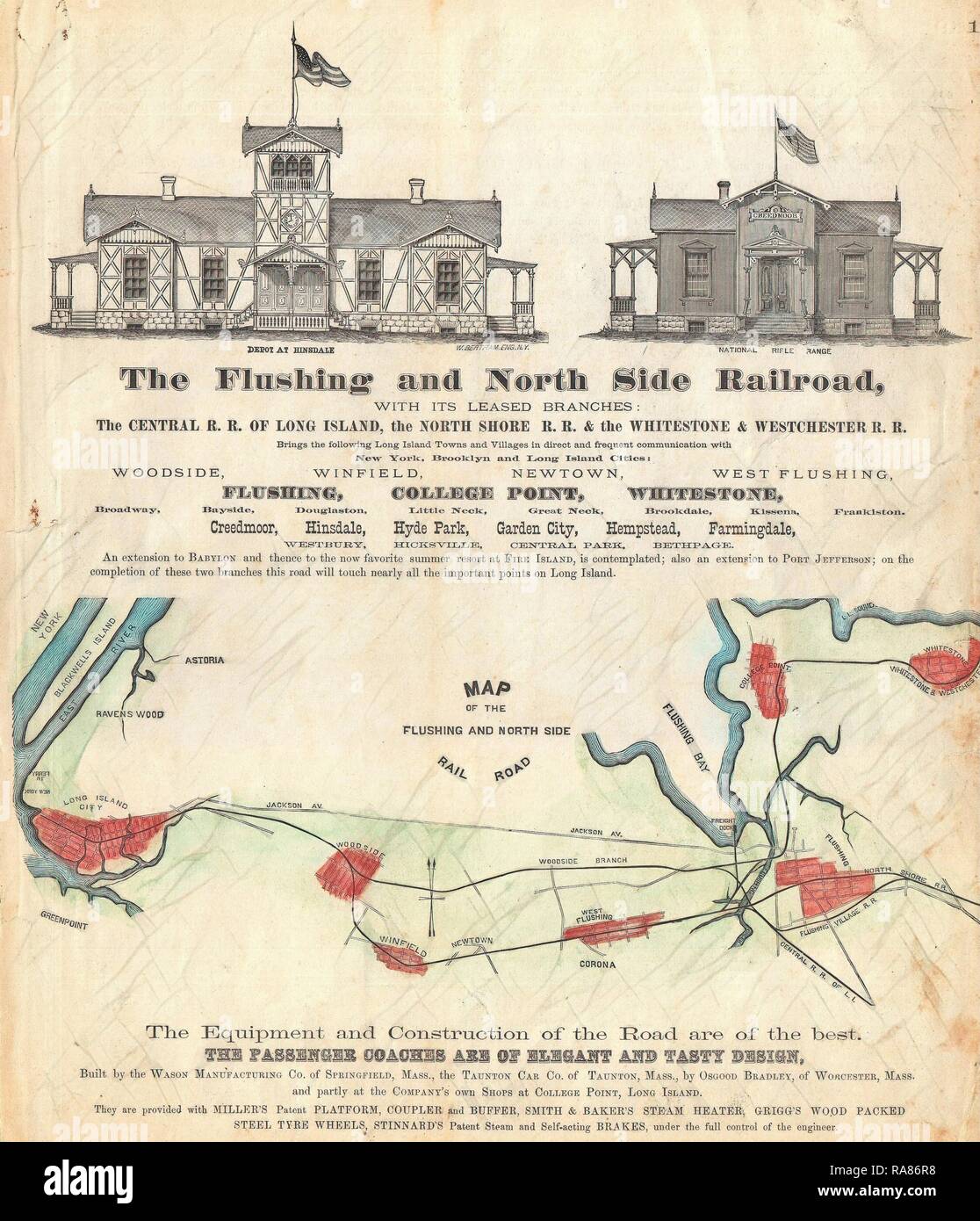 1873, Beers Map of the Flushing Railroad, Long Island, Queens, New York