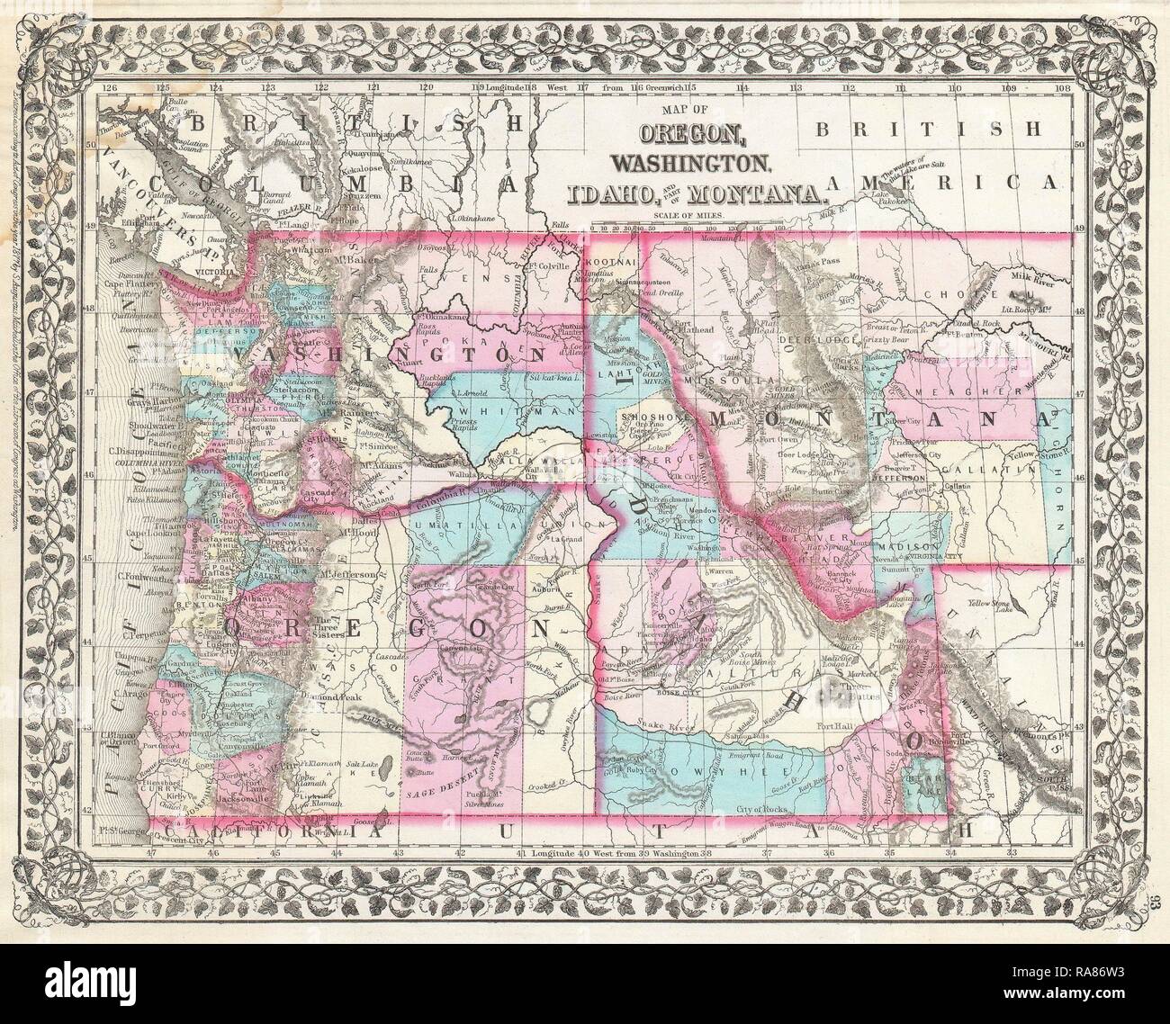Washington Idaho Border Map Washington Oregon Idaho Montana Map Hi-Res Stock Photography And Images -  Alamy