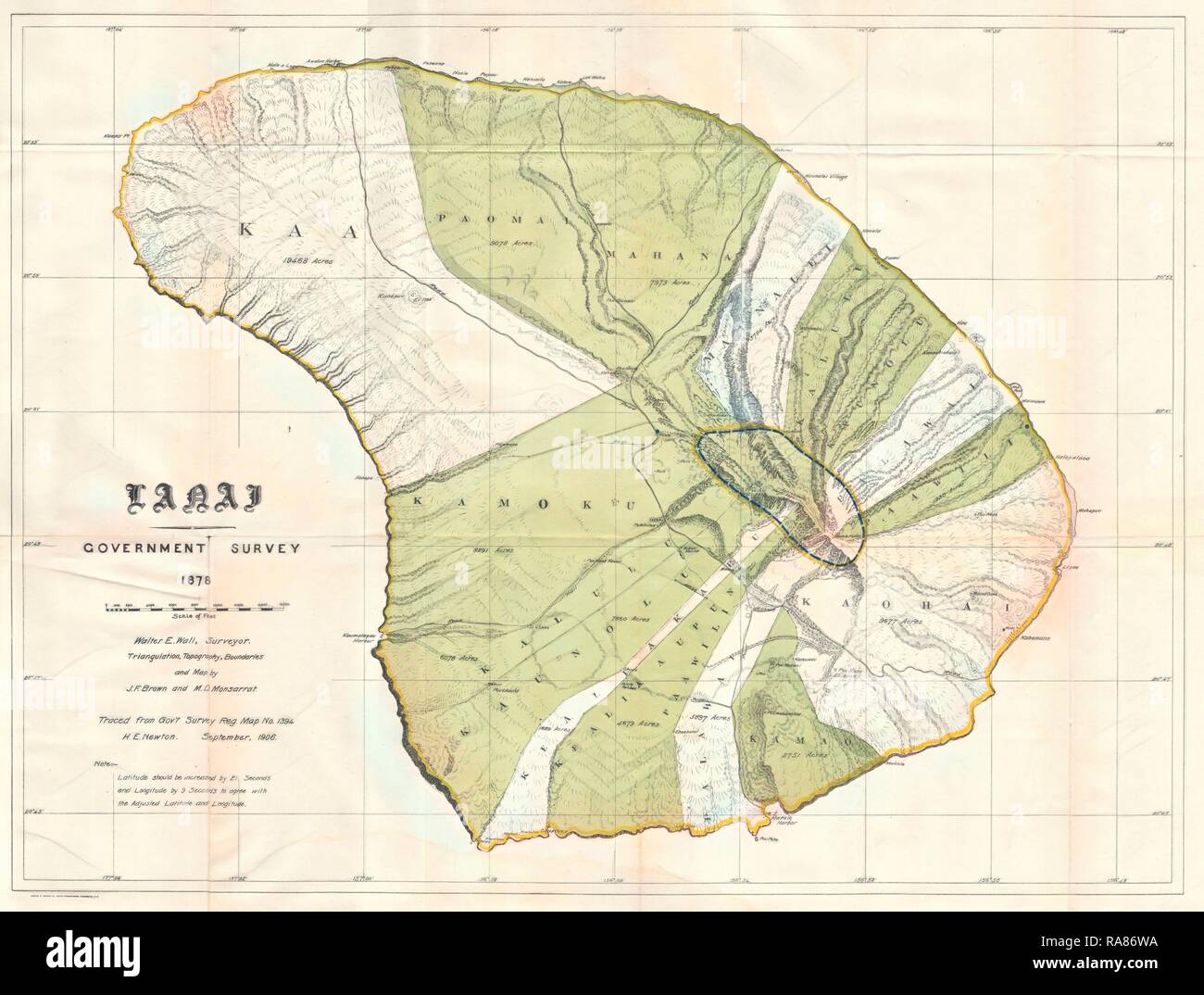 1878, Government Land Office Map of Lanai, Hawaii. Reimagined by Gibon