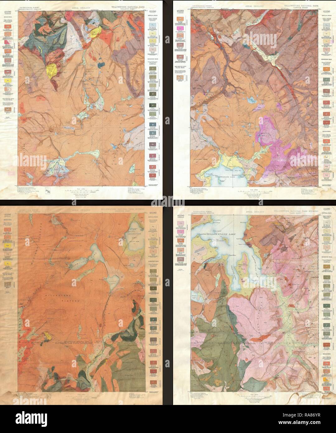 1896, U.S. Geological Survey Geological Map Of Yellowstone National ...