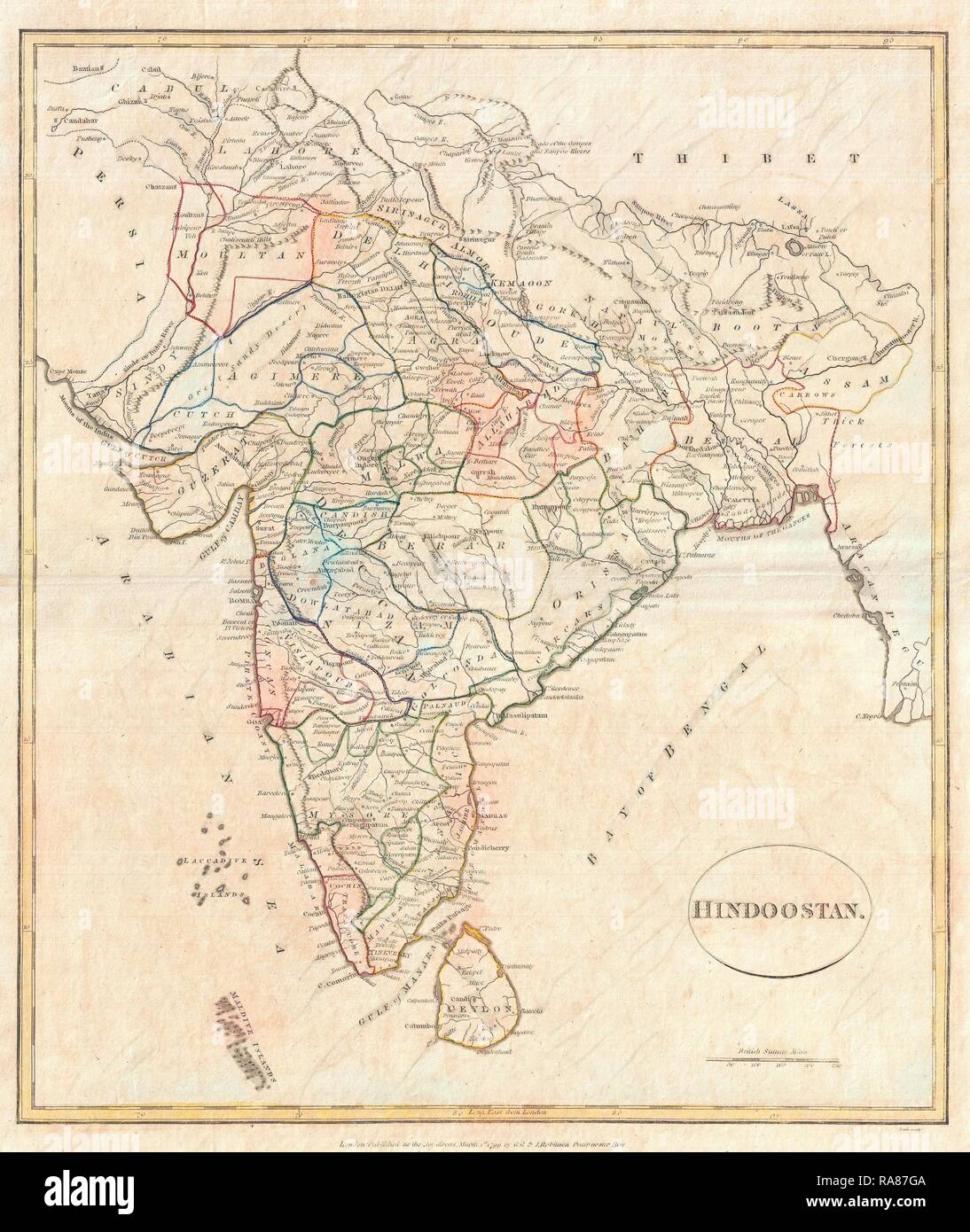 1799, Clement Crutwell Map of Hindoostan. Reimagined by Gibon. Classic art with a modern twist reimagined Stock Photo