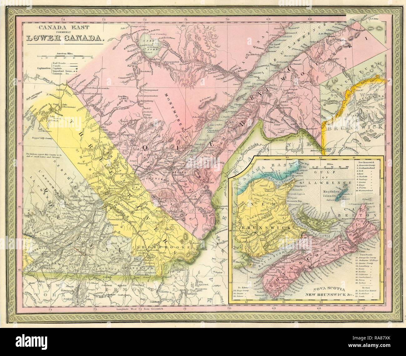 Map Of Canada 1850 1850, Mitchell Map Of Eastern Canada Including Quebec. Reimagined By Gibon.  Classic Art With A Modern Twist Reimagined Stock Photo - Alamy