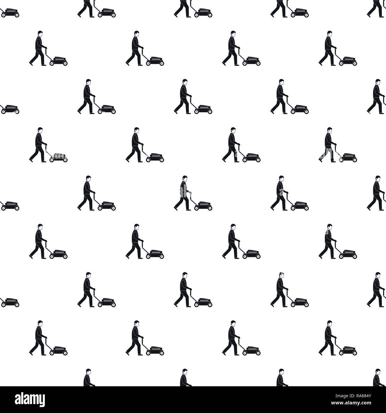 Man with lawn mower pattern seamless vector repeat geometric for any web design Stock Vector