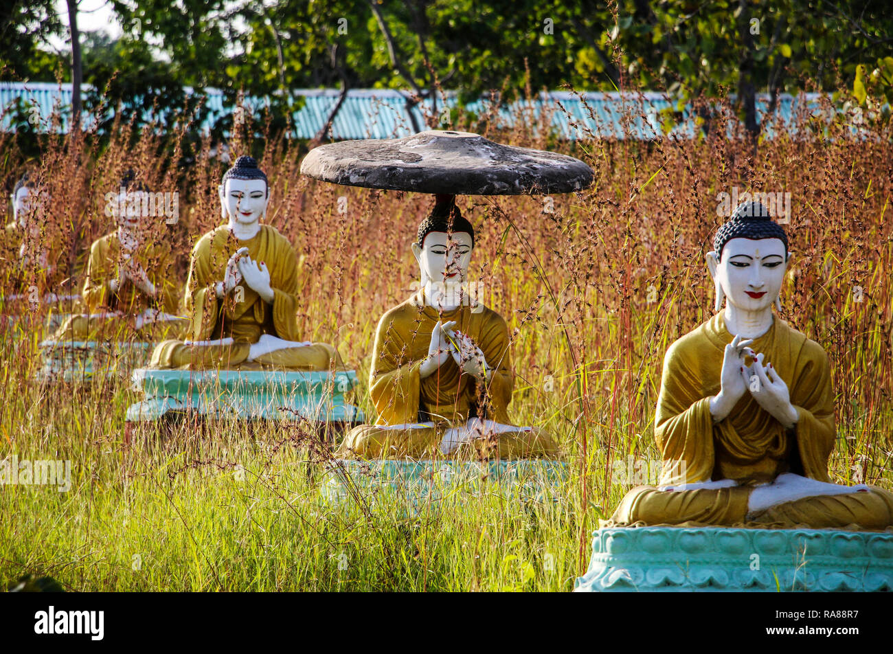 Buddha statues at the Bodhi Ta Htaung, the religious center, Monywa,Myanmar (Burma) Stock Photo