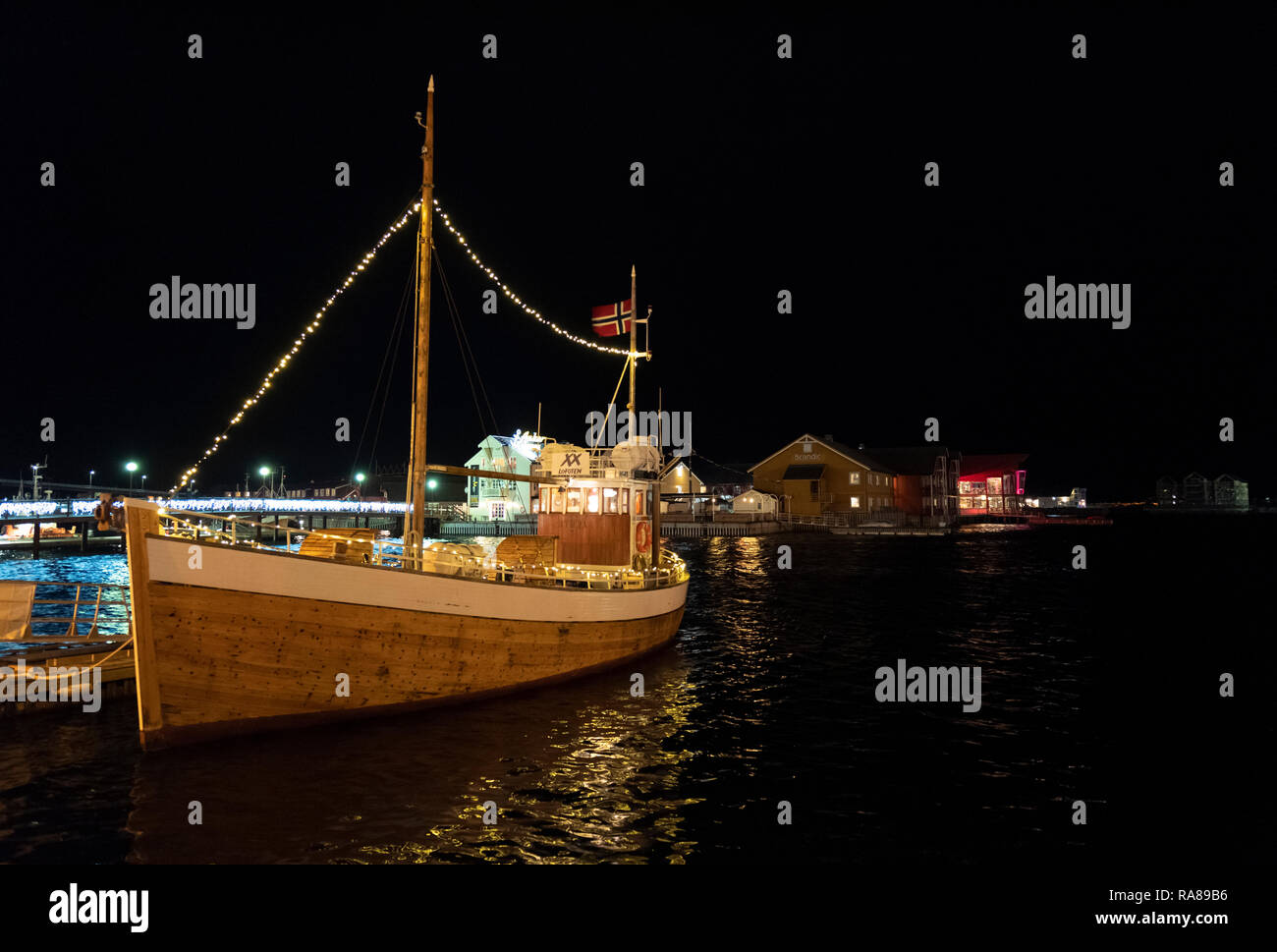 Traditional Norwegian fishing boat, Svolvaer, Norway. Stock Photo