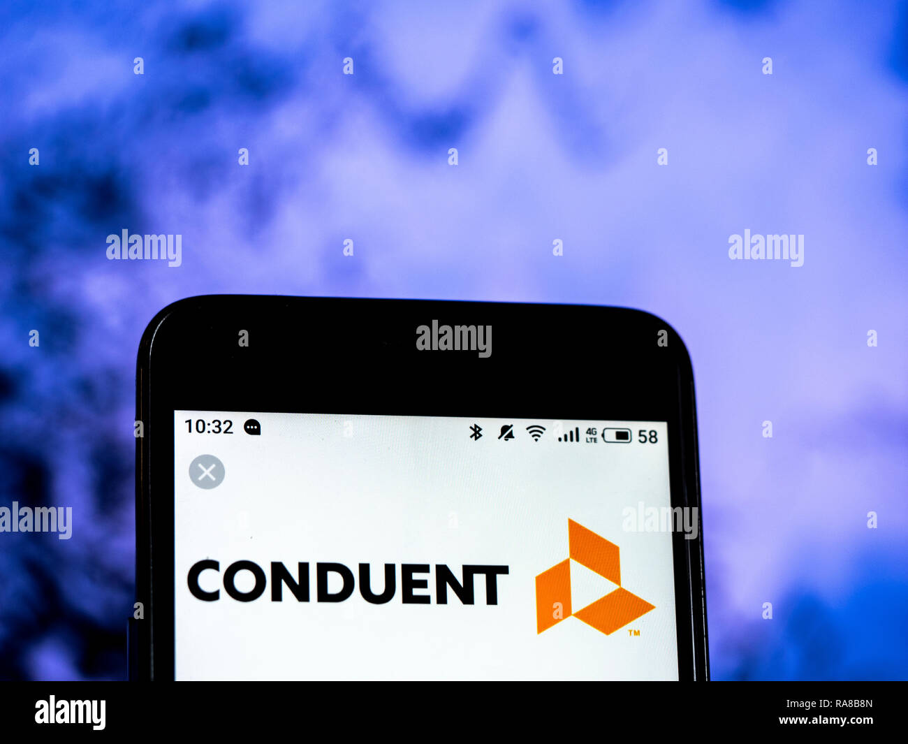 KIEV, UKRAINE Jan 2, 2019 Conduent Company logo seen displayed on