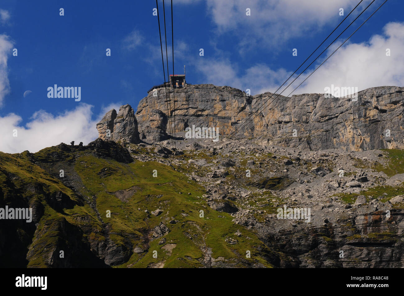 The Schilthorn cable car is famous from the James Bond Movie Stock Photo