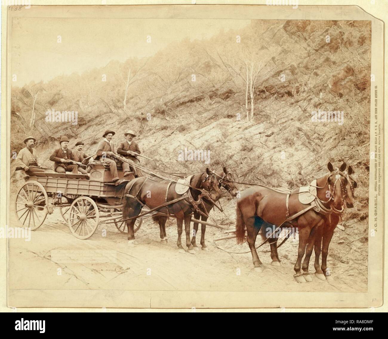 Wells Fargo Express Co. Deadwood Treasure Wagon and Guards with $250,000 Gold Bullion from the Great Homestake Mine reimagined Stock Photo