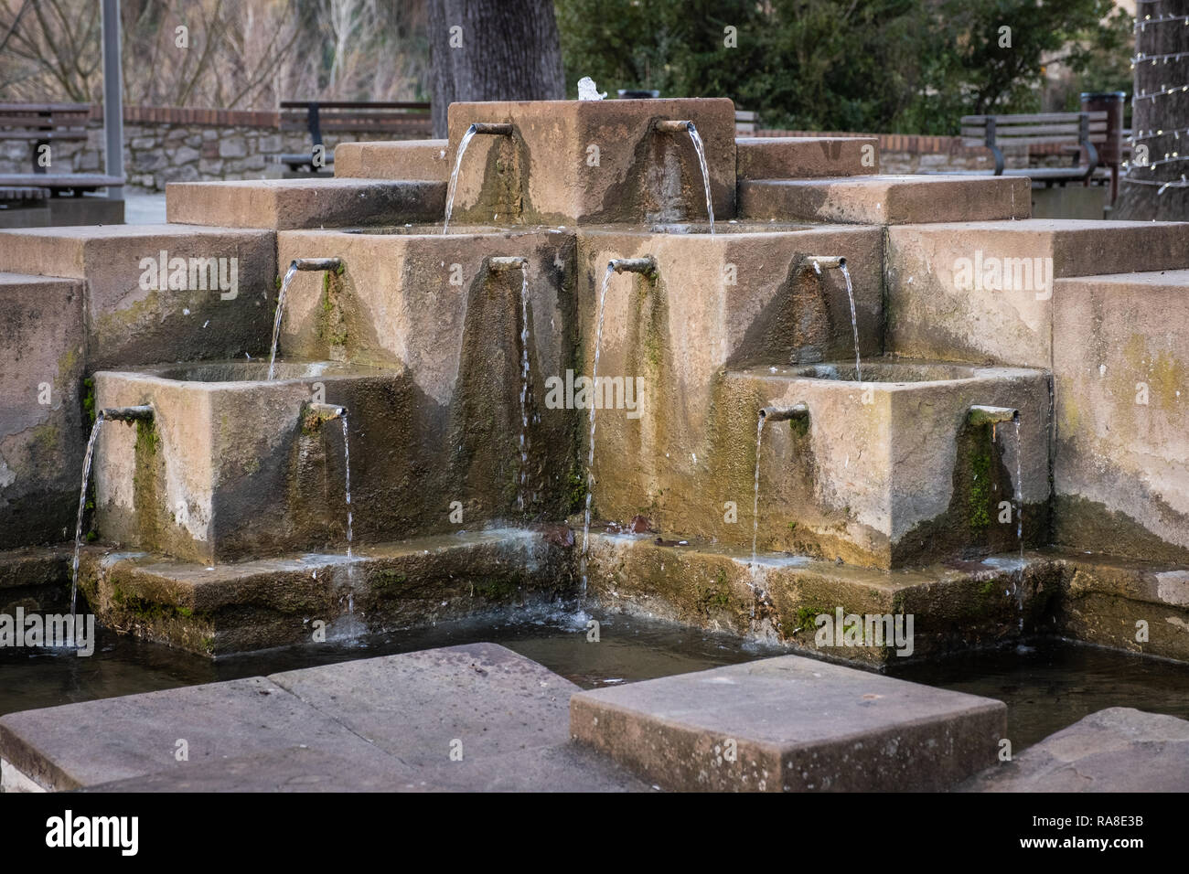 Piazza Santa Caterina with the fountain in the ancient nucleus of Colle Val d'Elsa, Siena, Tuscany Stock Photo