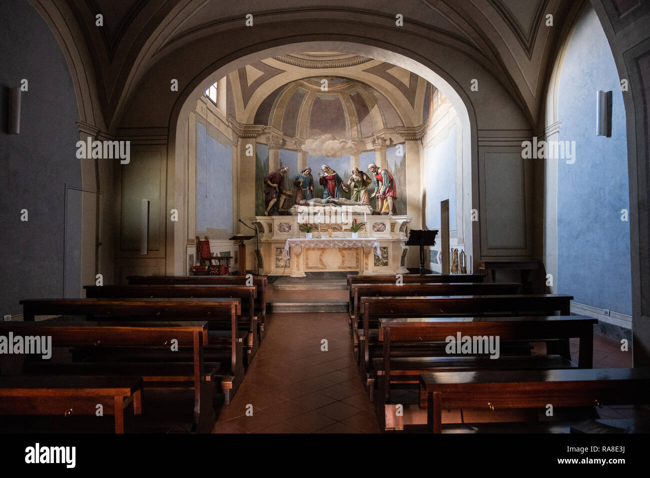 Church of Santa Caterina, inside, oratory of the company in the ancient nucleus of Colle Val d'Elsa, Siena, Tuscany Stock Photo