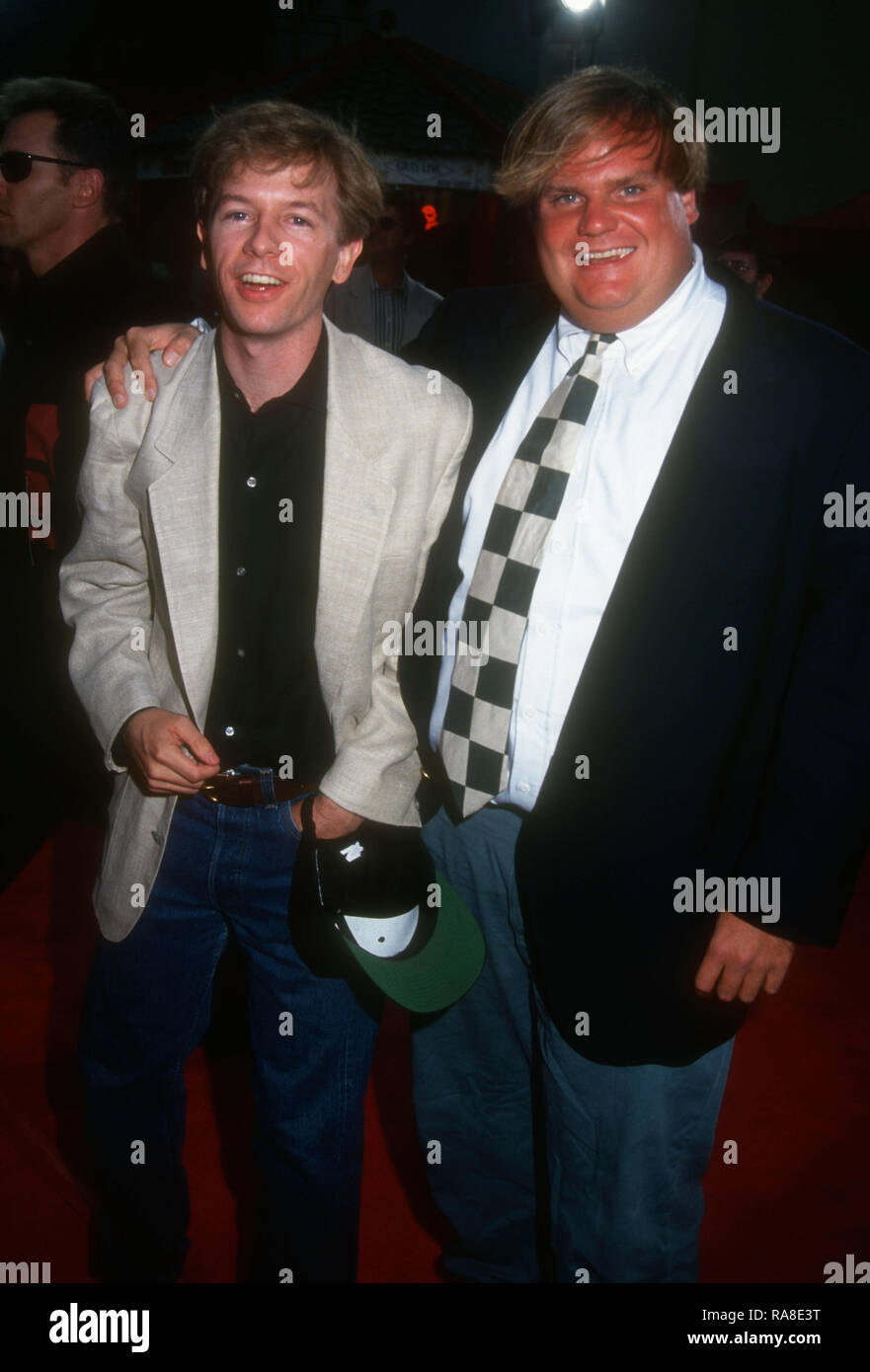 HOLLYWOOD, CA - JULY 19: Actor David Spade and actor Chris Farley attend Paramount Pictures' 'Coneheads' Premiere on July 19, 1993 at Mann Chinese Theatre in Hollywood, California. Photo by Barry King/Alamy Stock Photo Stock Photo
