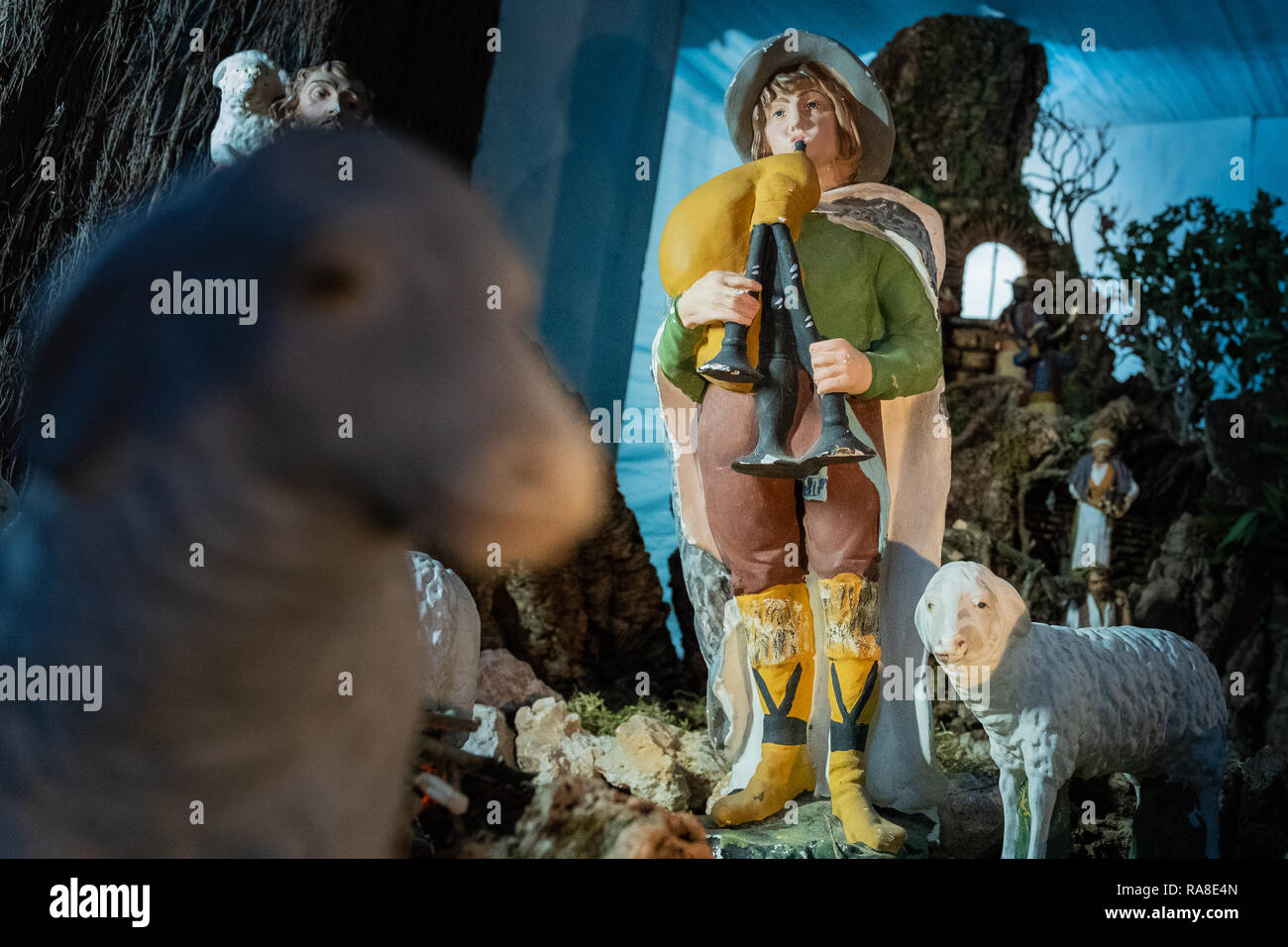 Church of Santa Caterina, inside, nativity scene in the oratory of the company in the ancient core of Colle Val d'Elsa, Siena, Tuscany Stock Photo