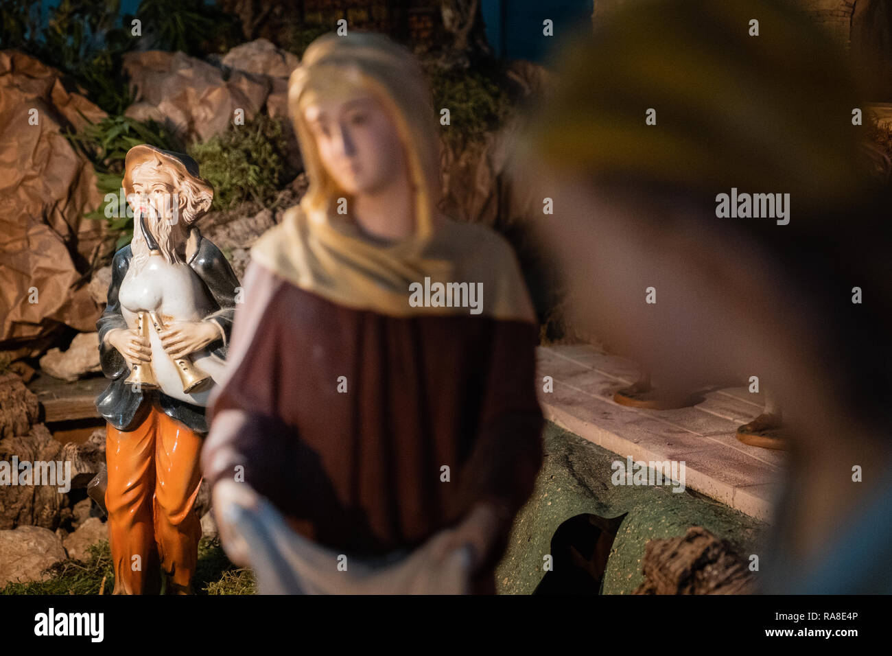 Church of Santa Caterina, inside, nativity scene in the oratory of the company in the ancient core of Colle Val d'Elsa, Siena, Tuscany Stock Photo