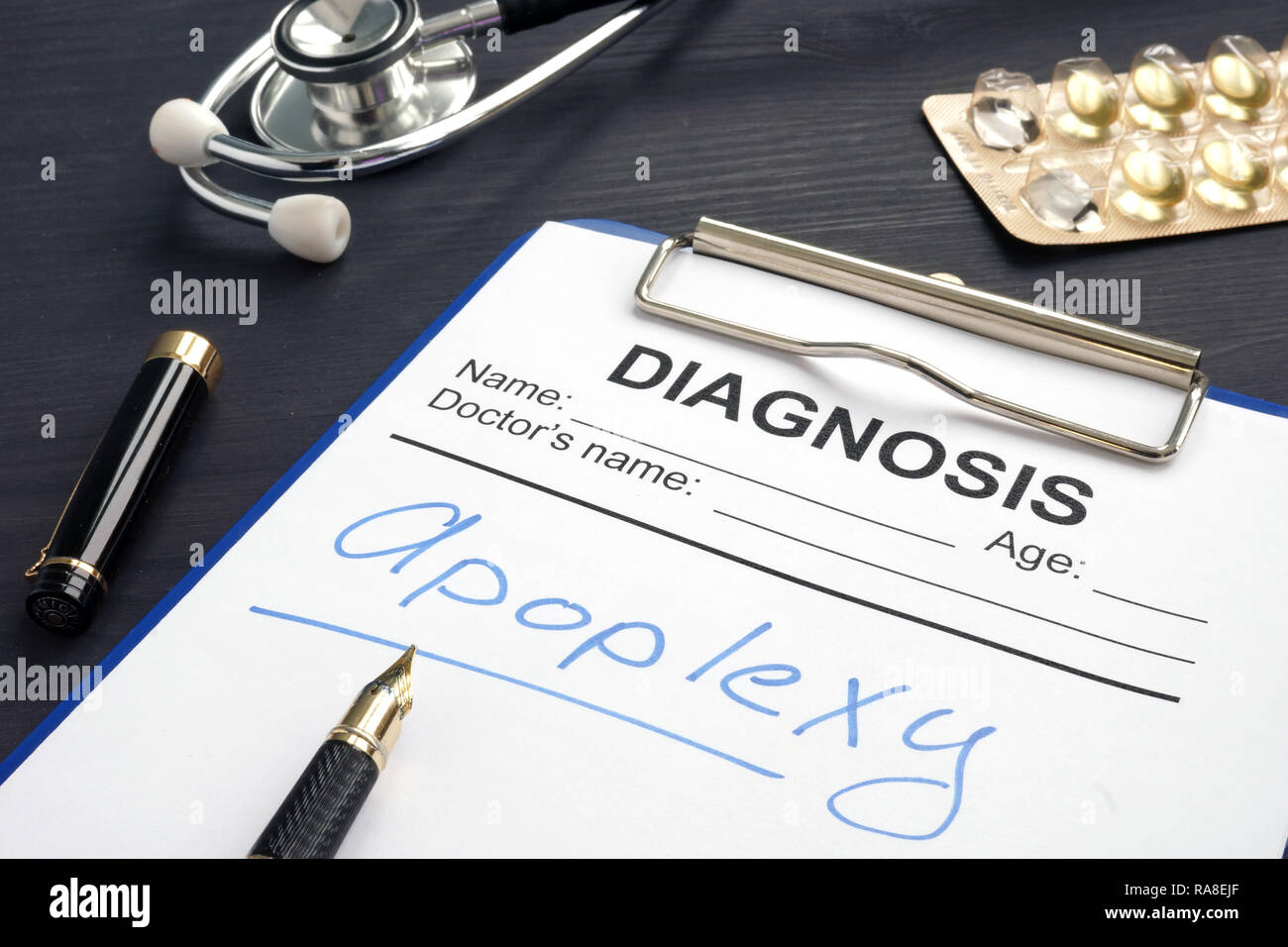 Apoplexy written in a diagnosis form. Stock Photo