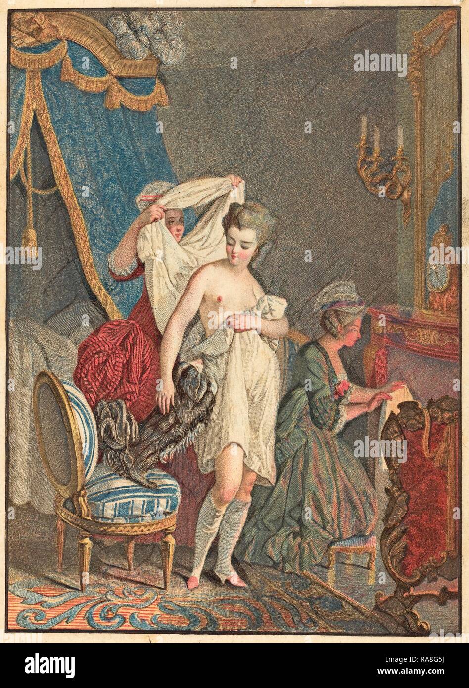 Nicolas Francois Regnault (French, 1746 - c. 1810), Le Lever, color stipple etching and etching. Reimagined Stock Photo