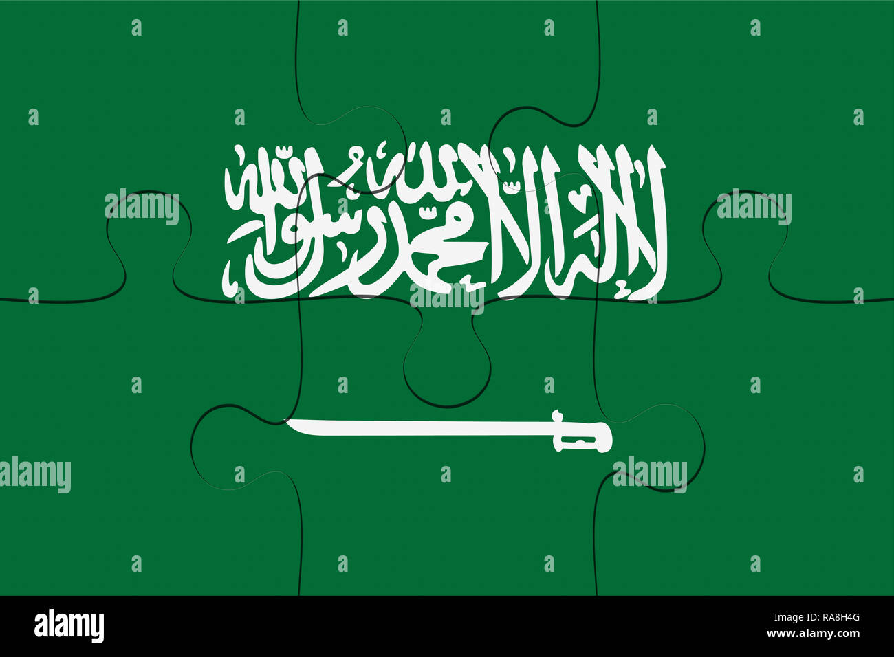 Saudi Arabia Flag Jigsaw Puzzle, 3d illustration background Stock Photo