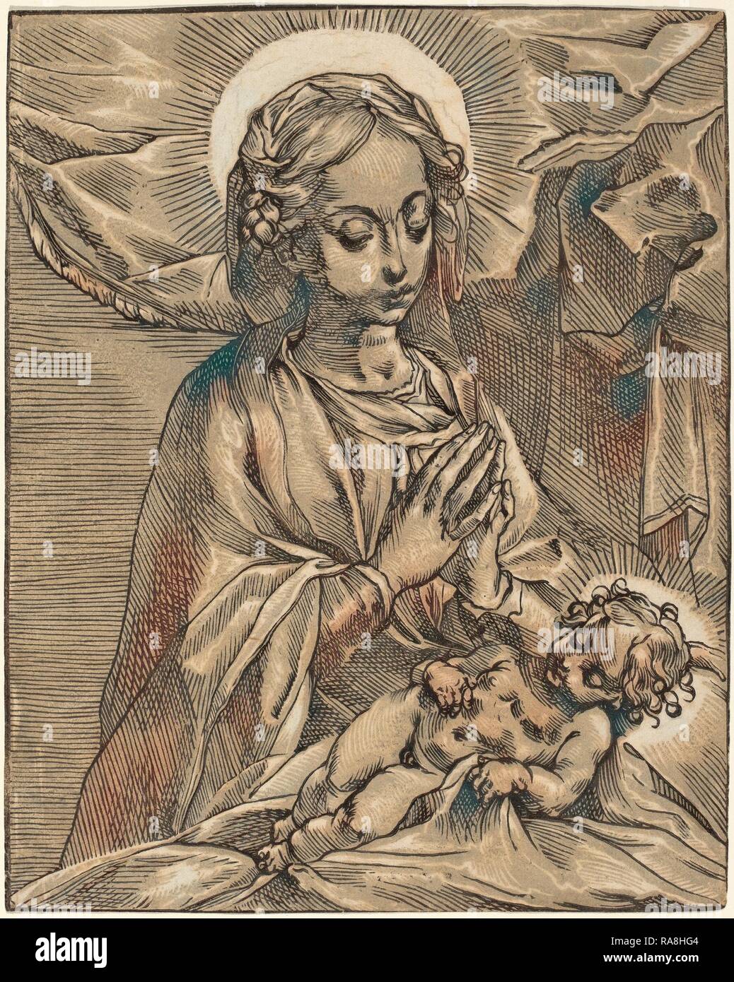 Andrea Andreani after Francesco Vanni (Italian, 1558-1559 - 1629), Madonna and Child, 1591-93, chiaroscuro woodcut reimagined Stock Photo