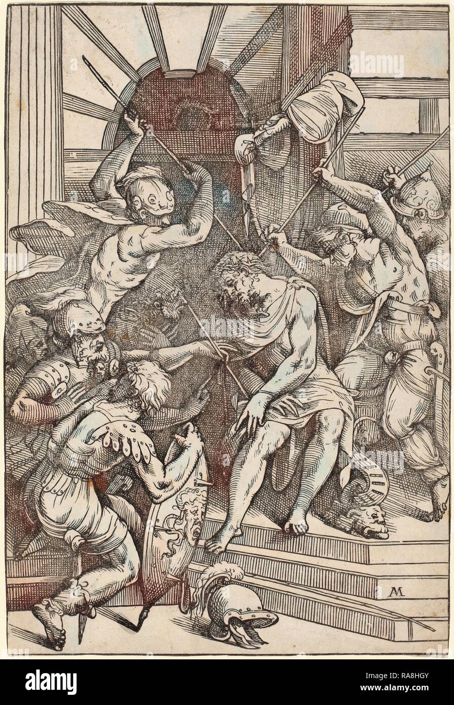 Andrea Schiavone after Titian (Italian, c. 1500 - 1563), Christ Crowned with Thorns, 1550s, woodcut on laid paper reimagined Stock Photo