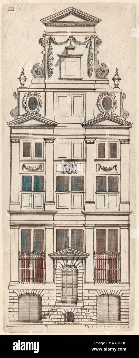 Vignola (author) and anonymous engraver after Philips Vingboons (Italian, 1507 - 1573), Dutch Facade Elevation: pl. 3 reimagined Stock Photo
