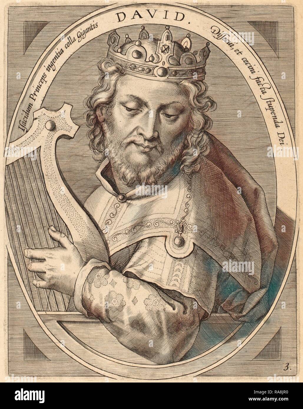 Theodor Galle after Jan van der Straet (Flemish, c. 1571 - 1633), David, published 1613, engraving on laid paper reimagined Stock Photo