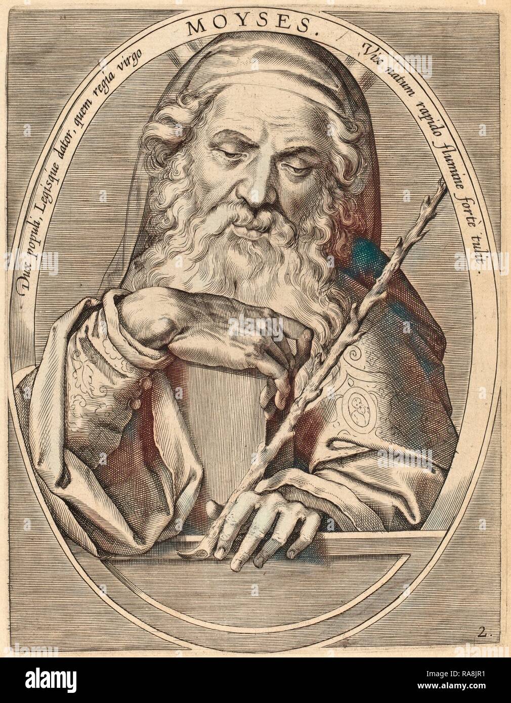 Theodor Galle after Jan van der Straet (Flemish, c. 1571 - 1633), Moses, published 1613, engraving on laid paper reimagined Stock Photo