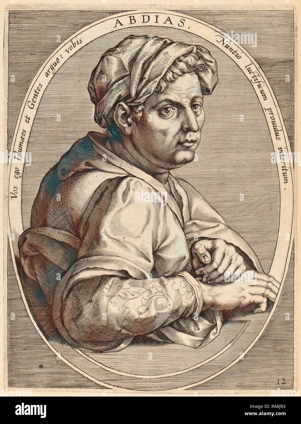 Theodor Galle after Jan van der Straet (Flemish, c. 1571 - 1633), Abdias, published 1613, engraving on laid paper reimagined Stock Photo