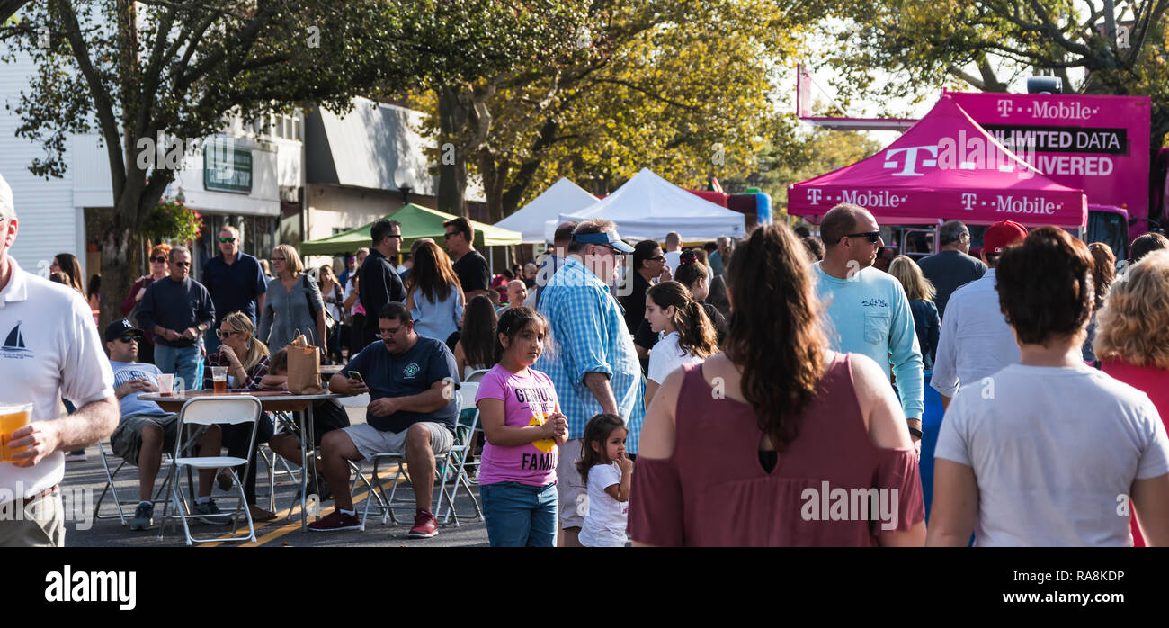 Babylon, New York, USA - 21 October 2017: Village residents enjoying