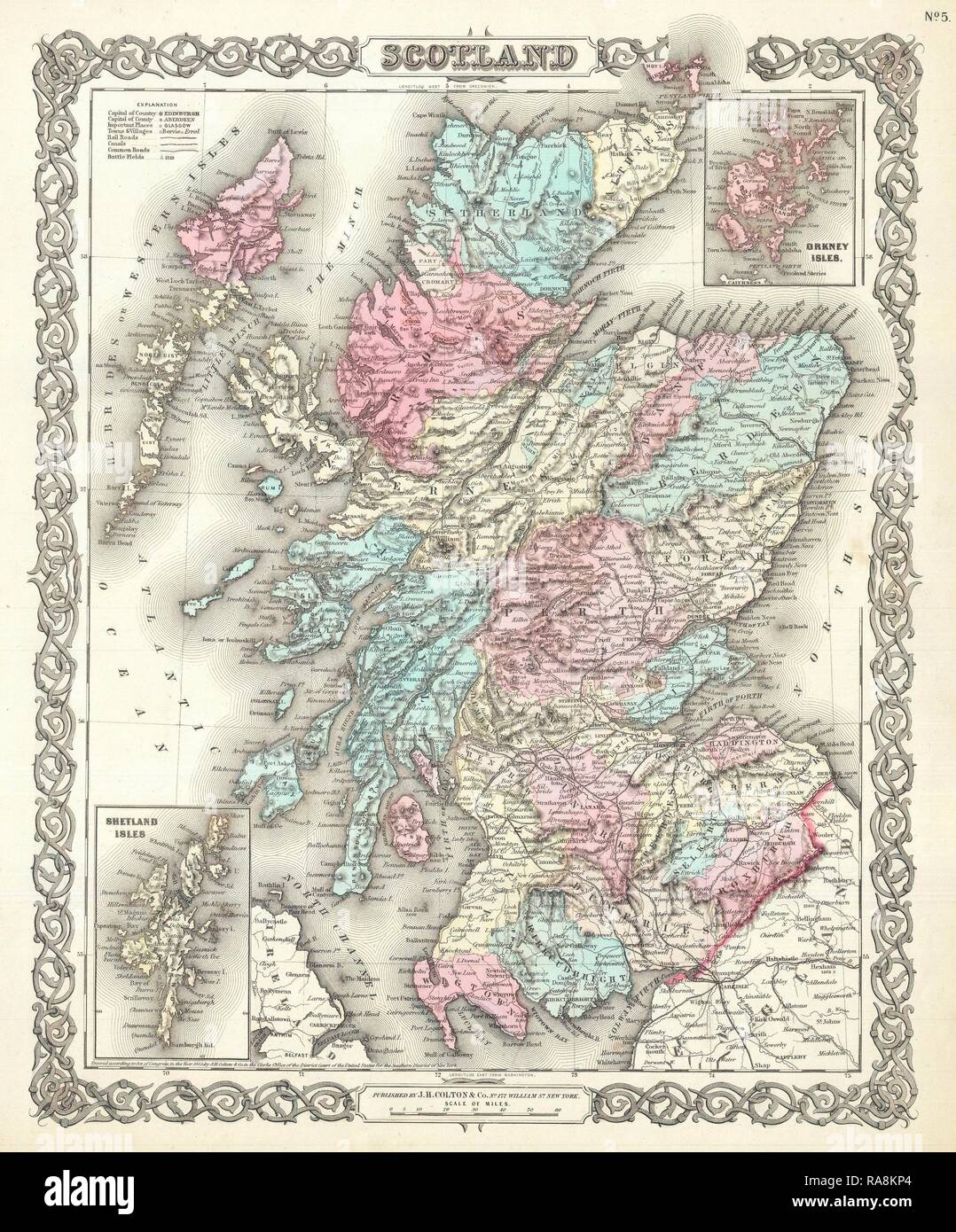 Map Of Scotland Stock Photos Map !   Of Scotland Stock Images Alamy - 1855 colton map of scotland reimagined by gibon classic art with a modern