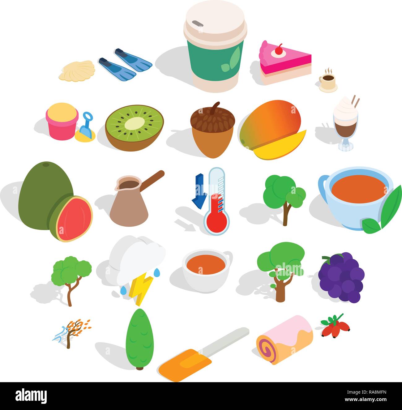 Vegan icons set, isometric style Stock Vector