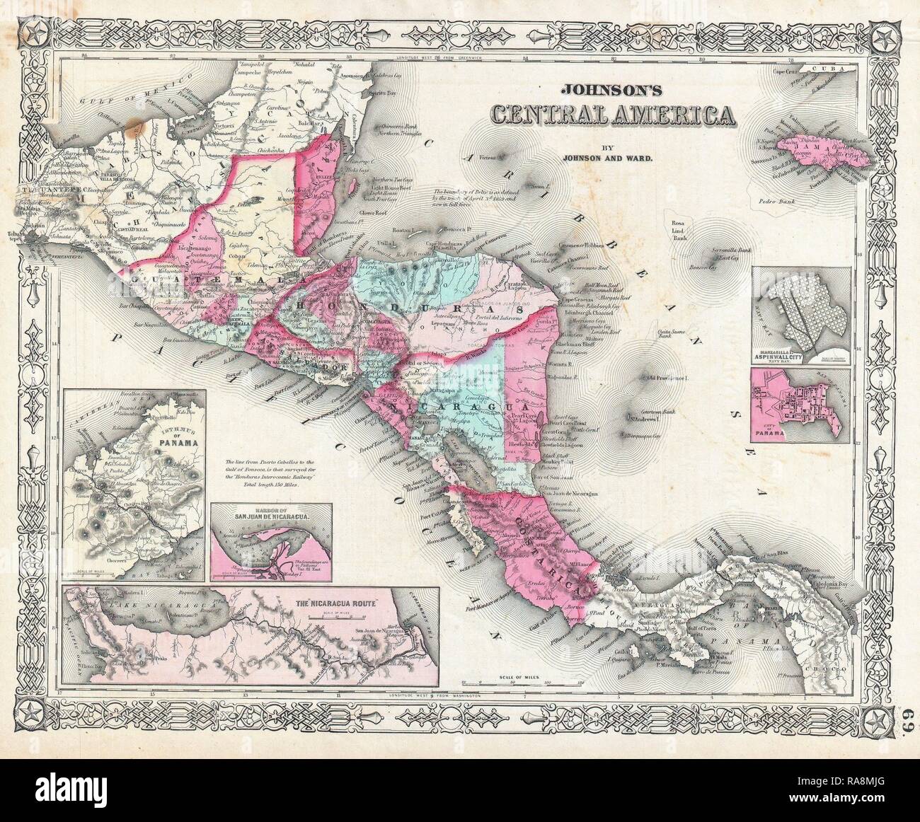 1864 Johnson Map Of Central America Reimagined By Gibon Classic Art With A Modern Twist 