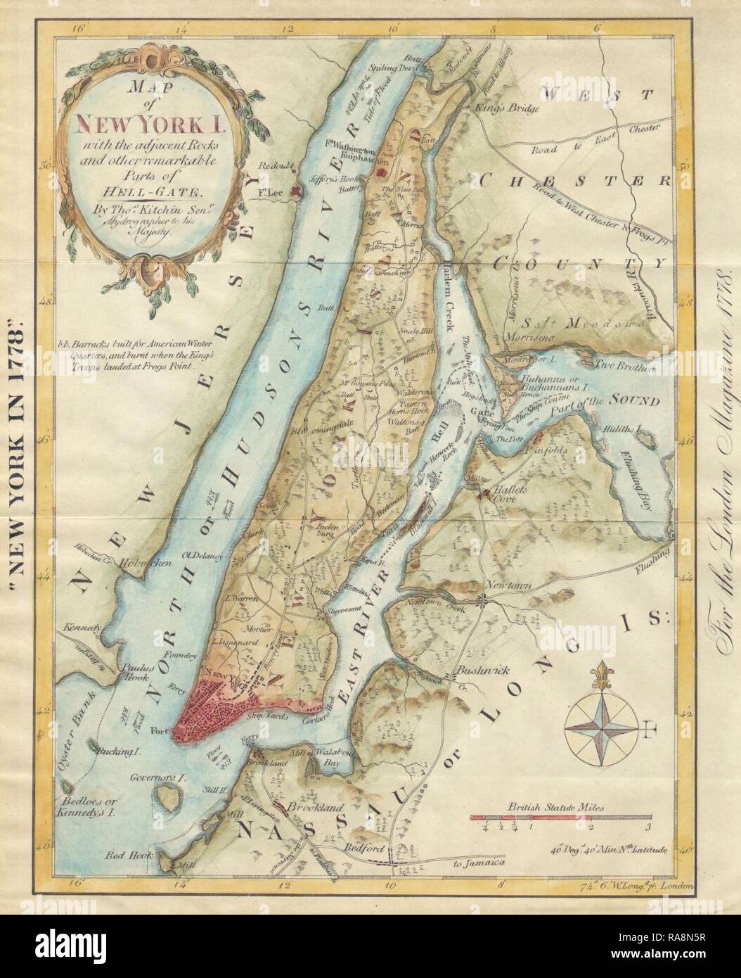 1869, Kitchen Shannon Map of New York City. Reimagined by Gibon. Classic art with a modern twist reimagined Stock Photo